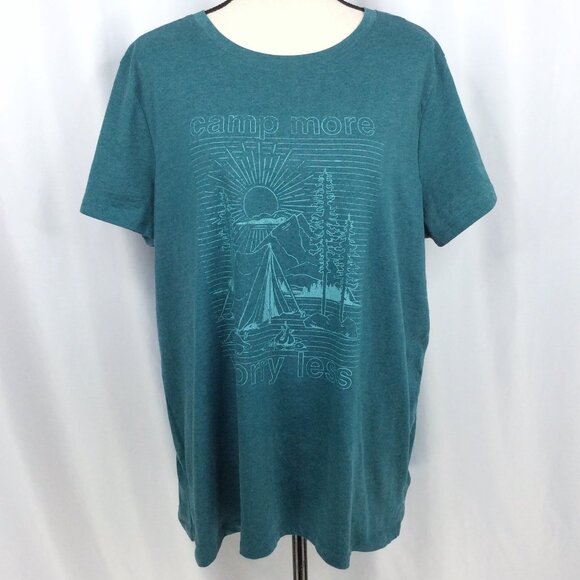 NWT Maurices "Camp More, Worry Less" Graphic T-Shirt Womens Size XXL Teal Green - Picture 1 of 6